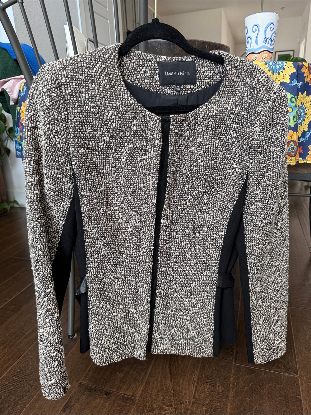 Lafayette 148 New York Black and White Bouclé Collarless Blazer